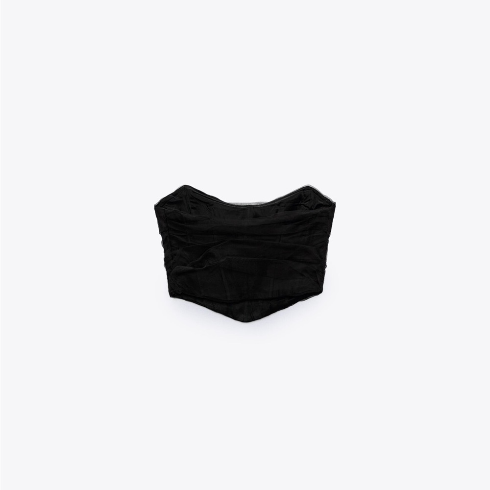 Black Corsetry Tulle Crop Top